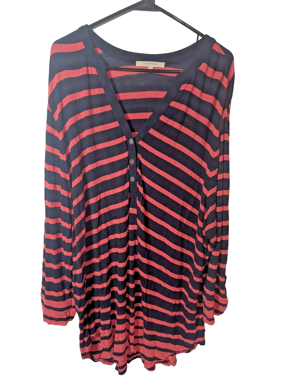 Striped Women's Plus Size 3X Top Shirt Blouse Henley Roll Tab Vneck 41 Hawthorne